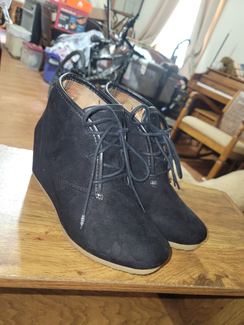 Mad Love Black Suede Lace-Up Wedge Ankle Boots